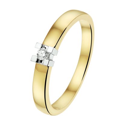 Ring Diamant 0.05Ct H Si 14K Bicolor Goud Geel/Wit