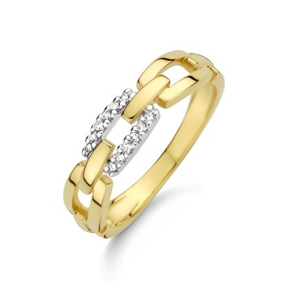 Ring Schakel Diamant 0.05Ct H Si 14K Bicolor Goud Geel/Wit