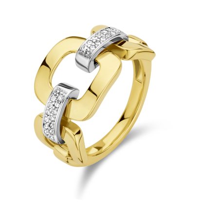 Ring Schakel Diamant 0.11Ct H Si 14K Bicolor Goud Geel/Wit
