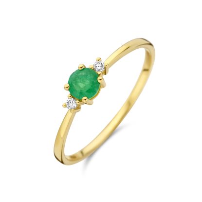 Ring Smaragd En Diamant 0.03Ct (2X 0.015Ct) H P1 14K Geelgoud
