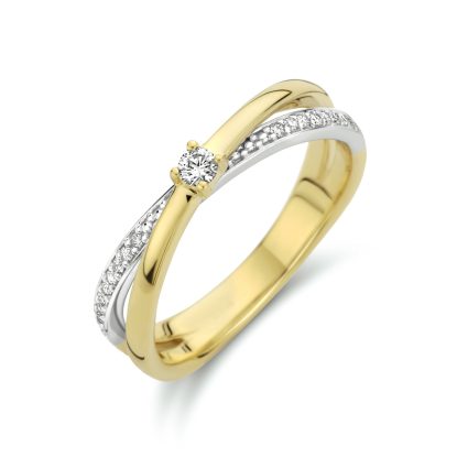 Ring Diamant 0.13Ct H Si 14K Bicolor Goud Geel/Wit