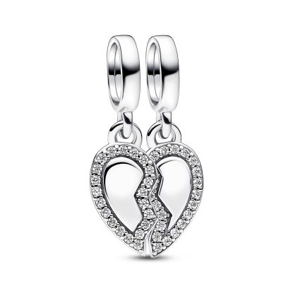 Splittable heart sterling silver dangle with clear cubic zirconia