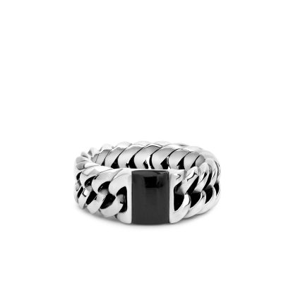 603ON 17 - Chain Stone Ring Onyx