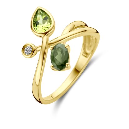 ring groen toermalijn, peridot en diamant 0.03ct h si